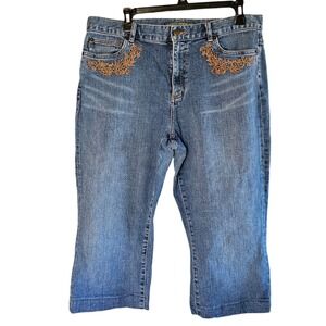 Lauren Ralph Lauren Denim Capris with Brown Embroidered Detail